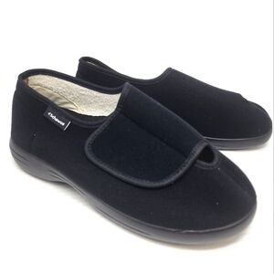 Schawos Men's‎ Black Comfort Slippers Adjustable Support Size Men's 10.5